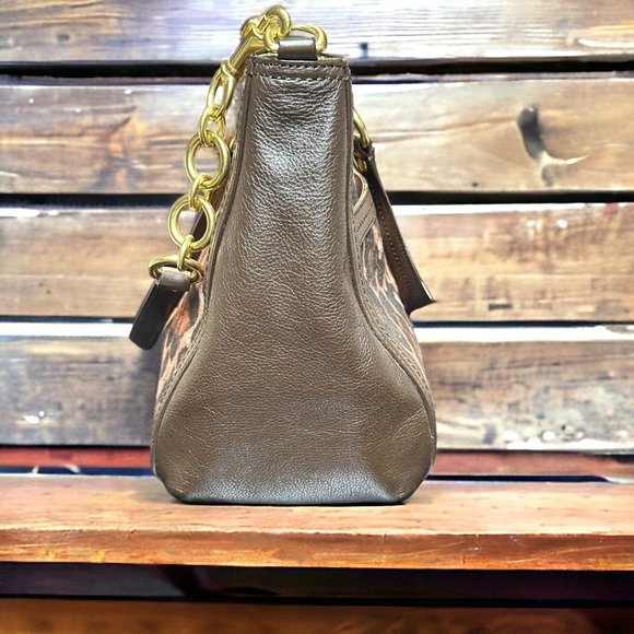 Coach Dark Brown Leopard Print Canvas and Leather Park Chain Ocelot Tote - Picture 5 of 12